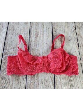 Torrid Curve Pink Coral Unlined Balconette Bra 44B Scalloped Lace Feminine Girly
